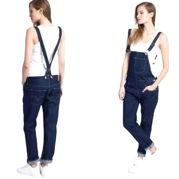 Levis Levi`S strauss Overalls Dungarees SIZE S raw hem dark blue - Picture 1 of 12